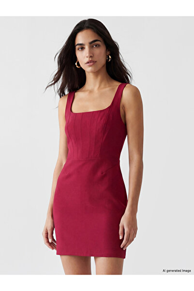 LC Waikiki Square Neck Mini Dress with Waist Belt