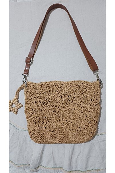 İlmek anne butik Örgü Kağıt İp Çapraz Omuz Çantası Orta Boy El İşi Bohem Midy...