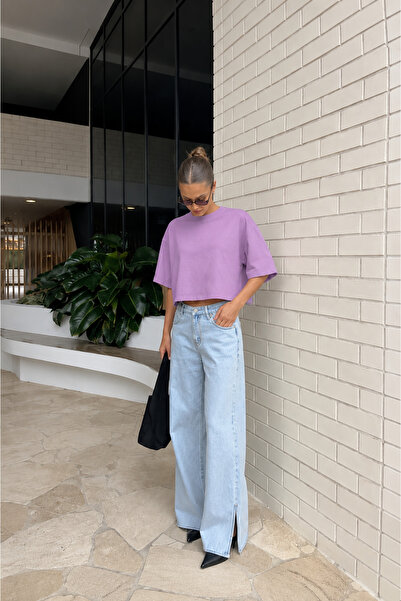 Markazzi Kadın sade oversize crop t shirt
