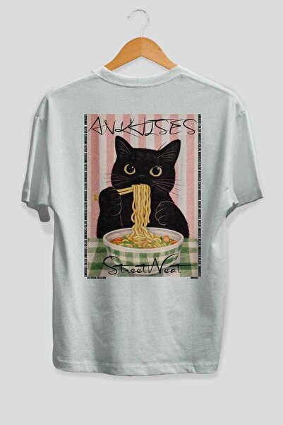 Ankhises For the Love of Cats 28 Cats Printed White Oversize T-Shirt 100% Cot...