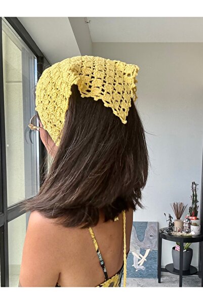 Merishe Jewerly Merishe Crochet Bandana Yellow Patterned Hand Knitted