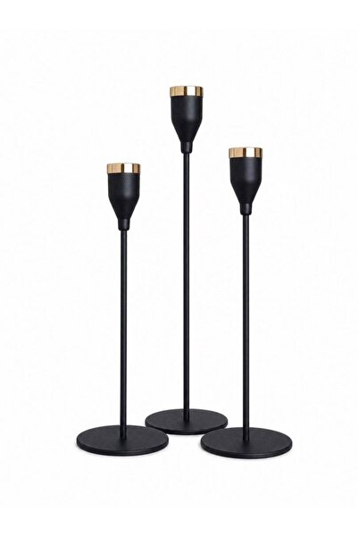 OEM Black Metal Conical Candle Holder 3/ Top Bottom Set