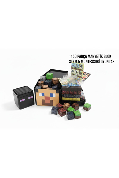 RoRoToys 150 Adet Random MAnyetik Blok + Steve Saklama Kutusu Lego Minecraft ...