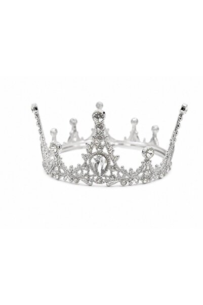 OEM Delicate silver princess tiara with central crystal and floral filigree