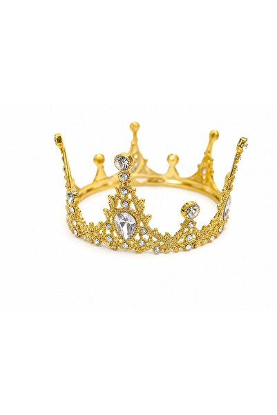OEM Delicate golden princess tiara with central crystal and floral filigree