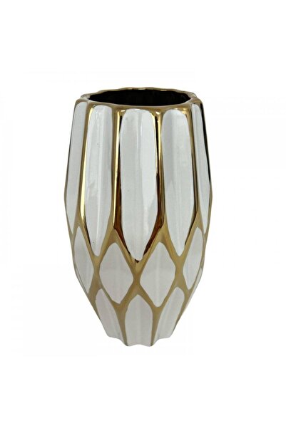 OEM Decorative White Ceramic Vase With Diamonds In The Middle