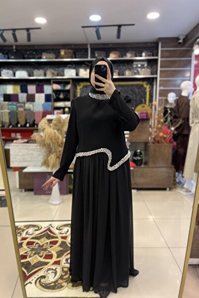 HÜMEYRA BUTİK Asymmetrical Dress with Stone Collar and Skirt