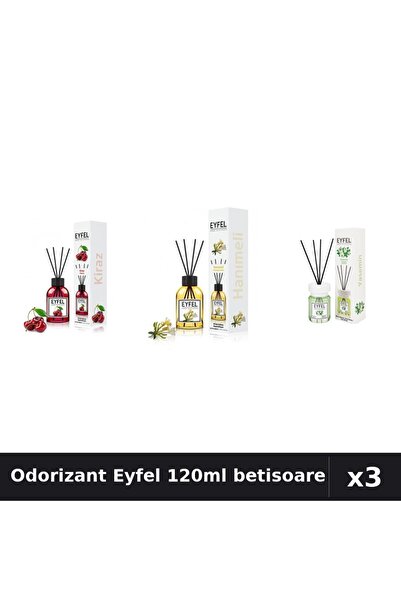 Eyfel Set 3 Odorizant Camera Betisoare 120ml - Cireșe, Iasomie, Mâna Maicii D...