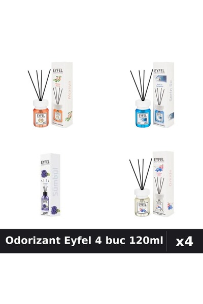Eyfel Set 4 Odorizante Camera Betisoare 120ml - Acacia, Cool Water, Zambile, ...