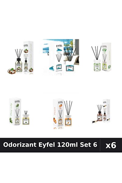 Eyfel Set 6 Odorizante Camera Betisoare 120ml - Iasomie, Ocean, Vanilie, Pier...
