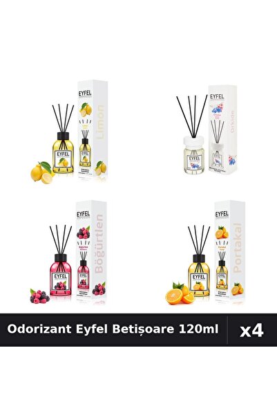 Eyfel Set 4 Odorizant Cameră Betișoare 120ml - Lămâie, Orhidee, Fructe Pădure...