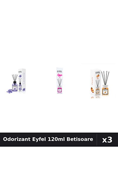 Eyfel Set 3 Odorizant Camera Betisoare 120ml - Lavanda, Bubble Gum, Piersica