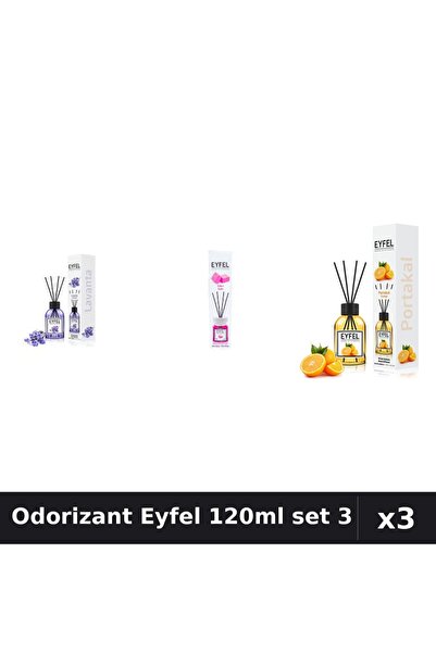 Eyfel Set 3 Odorizant Cameră Betisoare 120ml - Lavandă, Bubble Gum, Portocală
