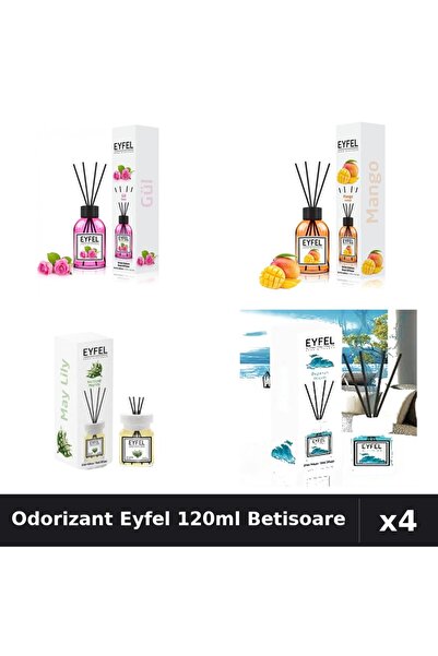 Eyfel Set 4 Odorizant Camera Betisoare 120ml - Trandafir, Mango, Lacramioare,...