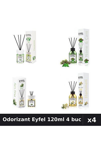 Eyfel Set 4 Odorizant Camera Betisoare - Iasomie, Pin Mentă, Lacramioare, 120ml