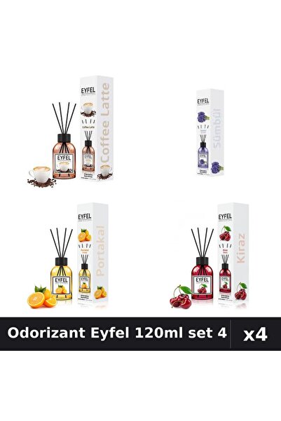 Eyfel Set 4 Odorizant Camera Betisoare 120ml - Cafea, Zambile, Portocala, Cirese