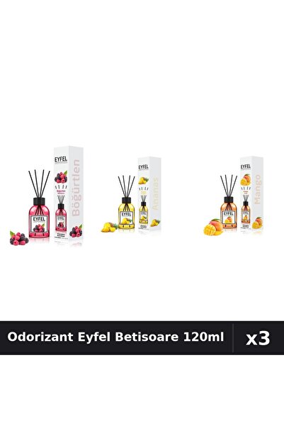 Eyfel Set 3 Odorizant Camera Betisoare 120ml - Ananas, Fructe Pădure, Mango