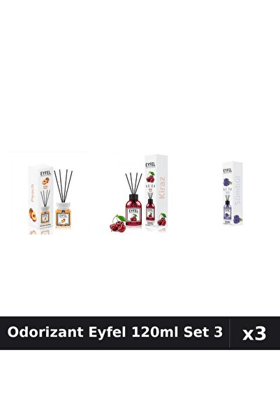 Eyfel Set 3 Odorizant Camera Betisoare 120ml - Piersică, Cireșe, Zambile