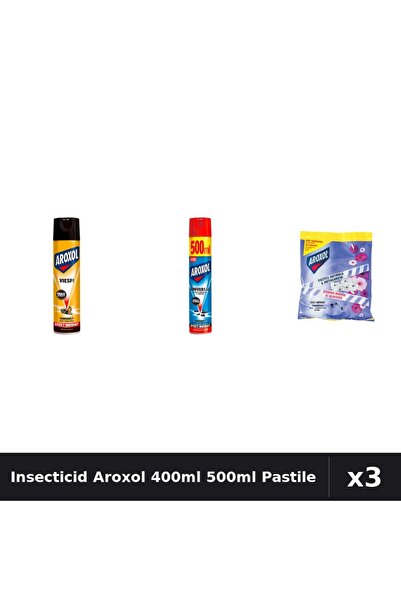 Aroxol Set 3 Spray Insecticid 400ml 500ml + Pastile Anti-Insecte - Protectie ...