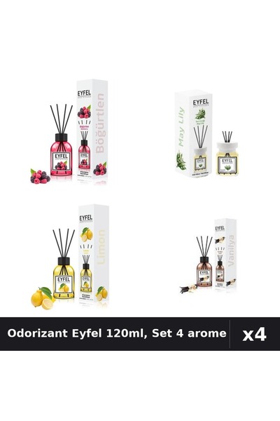 Eyfel Set 4 Odorizant Camera Betisoare 120ml - Fructe Pădure, Lacramioare, Lă...