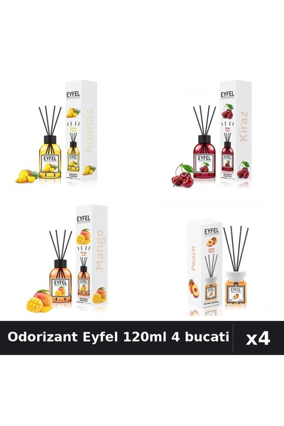 Eyfel Set 4 Odorizant Camera Betisoare 120ml - Ananas, Cirese, Mango, Piersica