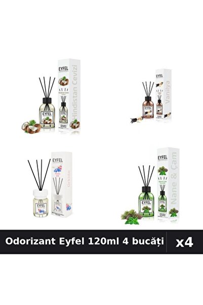 Eyfel Set 4 Odorizant Camera Betisoare 120ml - Nucă Cocos, Vanilie, Orhidee, ...
