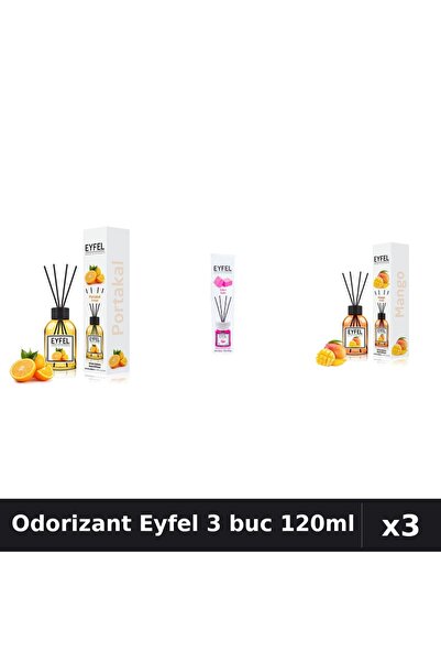 Eyfel Set 3 Odorizant Camera Betisoare 120ml - Portocala, Bubble Gum, Mango