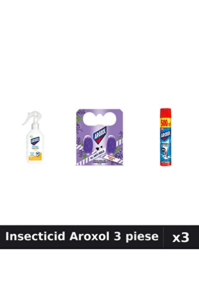 Aroxol Set 3 Insecticid - Loțiune 200ml, Spirale, Spray 500ml - Protecție Ins...