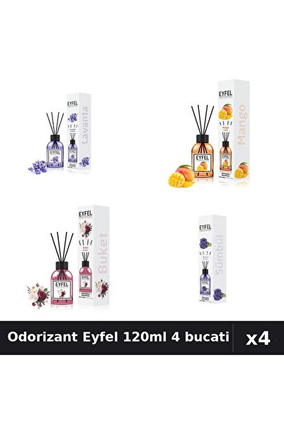 Eyfel Set 4 Odorizant Camera Betisoare 120ml - Lavanda, Mango, Bouquet, Zambile