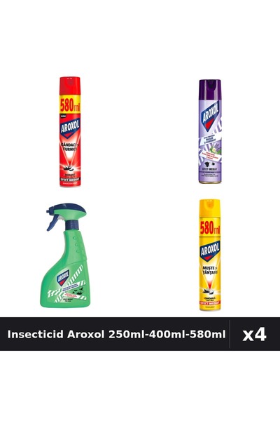 Aroxol Set 4 Spray Insecticid 250ml, 400ml, 580ml - Anti Gândaci, Țânțari, Muste
