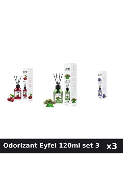 Eyfel Set 3 Odorizant Camera Betisoare 120ml - Cireșe, Pin Mentă, Zambile