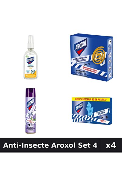 Aroxol Set 4 Insecticid - Loțiune 85ml, Spray 250ml, Spirale 10+60buc - Prote...