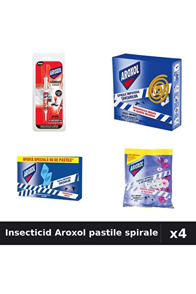 Aroxol Set 4 Insecticid Pastile Spirale - Anti Insecte, 5g, 10, 20, 60 bucati