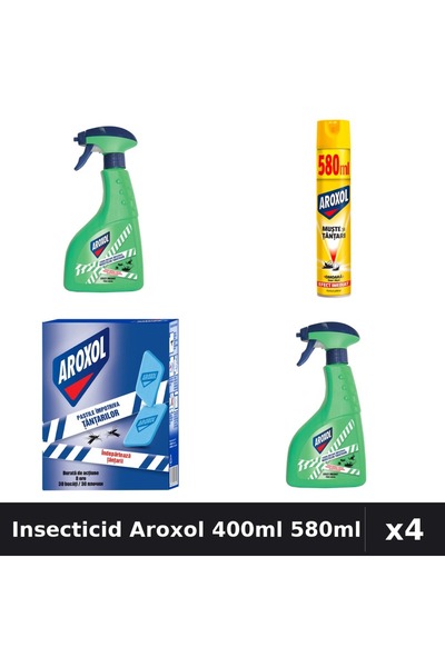 Aroxol Set 4 Spray Insecticid 400ml, 580ml + Pastile Anti-Insecte 30buc