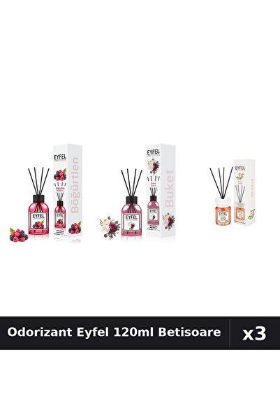 Eyfel Set 3 Odorizant Camera Betisoare 120ml - Acacia, Bouquet, Fructe Pădure