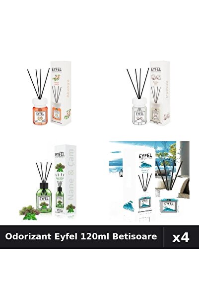 Eyfel Set 4 Odorizant Camera Betisoare 120ml - Acacia, Bumbac, Ocean, Pin Menta