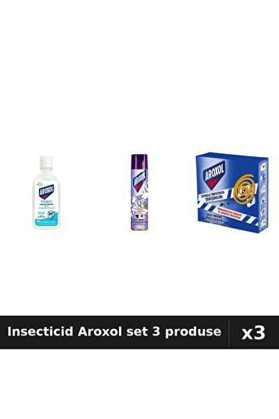 Aroxol Set 3 Insecticid - Loțiune 85ml, Spray 250ml, Spirale 10buc - Protecți...