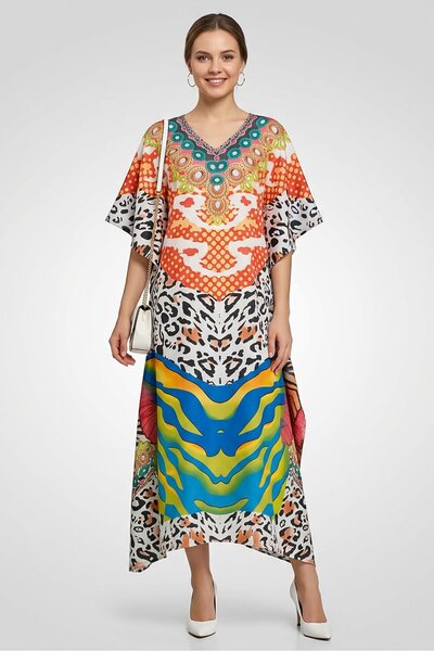 Willow & Whistle Women Allover Print Kaftan Maxi Dress, Multicolor