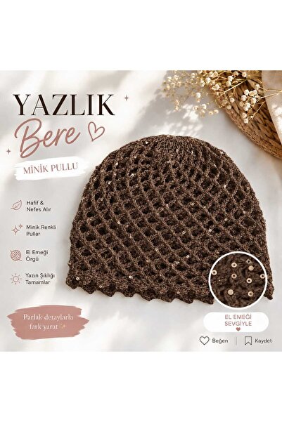 örgü MARSELA EL ÖRGÜSÜ FİLE BERE ŞAPKA PUL DETAYLI