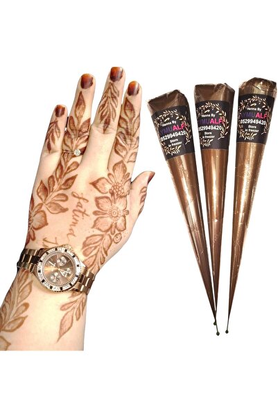 AYMUALFI 3 henna cones 100% organic natural henna cones with dark stain halal