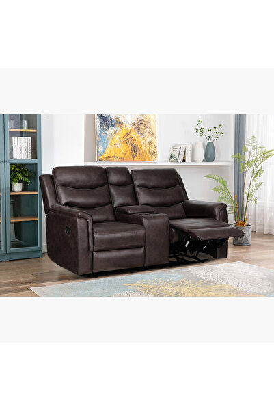 Home Box Vatican 2-Seater Leather Look Fabric Recliner Sofa w/ Console + Cup ...