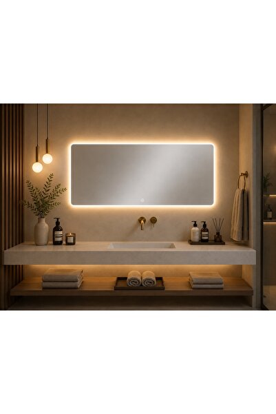 Crestj مرآة LED فاخرة بإضاءة خلفية محيطية دافئة وتصميم مستطيل بزوايا دائرية و...