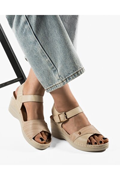 ALOGO Women's Beige Platform Sandals Made of Eco- Leather Zugy