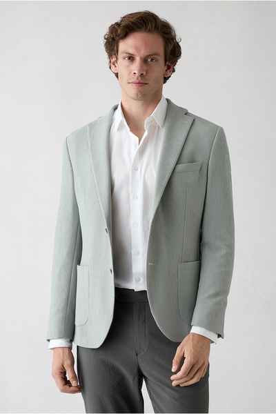 Kiğılı Techno-Line 7 Drop Slim Fit Slim Fit Mono Collar Linen Blend Striped F...