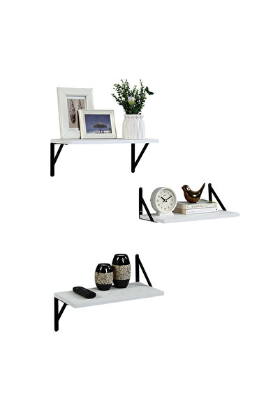HayaBazaar 3 Pack Rustic Wood Wall Shelves with Triangle Metal Brackets