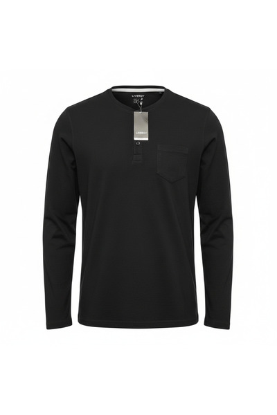 LIVERGY Men's Black Long Sleeve Henley T-Shirt Size Large