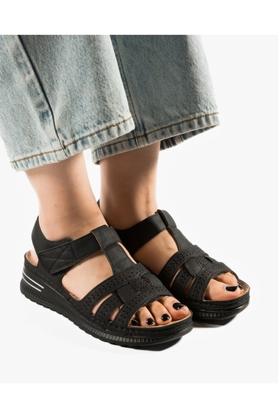 ALOGO Women's Black Sandals Made of Ecological Leather Exin