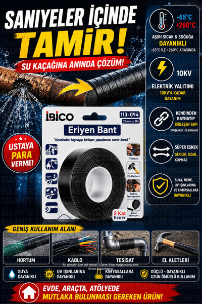 ellante Eriyen Bant Kendinden Kaynayan Süper Esnek Tamir Bandı – Su Kaçağı, K...