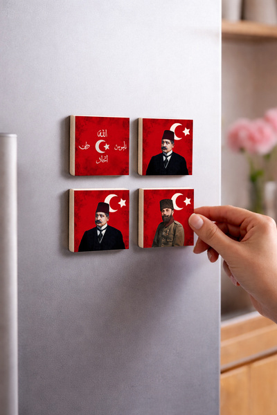 Sadrazam İttihad-i İslam Sancağı, Talat Paşa, Cemal Paşa ve Enver Paşa 5x5 cm...