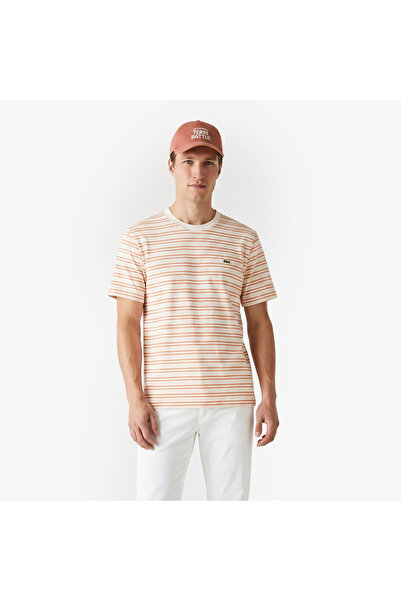 Lacoste Erkek Classic Fit Bisiklet Yaka Çizgili Turuncu T-Shirt